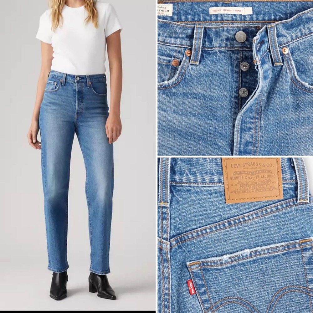 Levis Ribcage Straight Ankle Jeans Blue Womens Size 26 x 29 Waterless Denim High - Picture 3 of 16